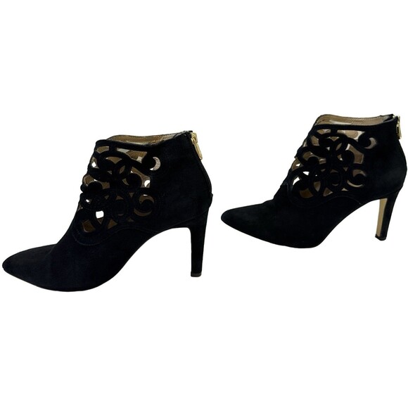Adrienne Vittadini Nidia Black Suede Cutout Heeled Booties Size 8M - Picture 2 of 8
